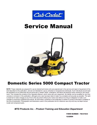Cub Cadet Domestic Series 5000 Compact Tractor Service Repair Manual