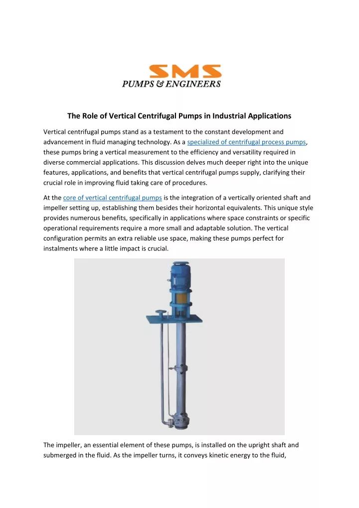 the role of vertical centrifugal pumps