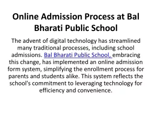 Online Admission Process at Bal Bharati Public School