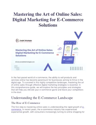 Mastering the Art of Online Sales Digital Marketing for E-Commerce Solutions