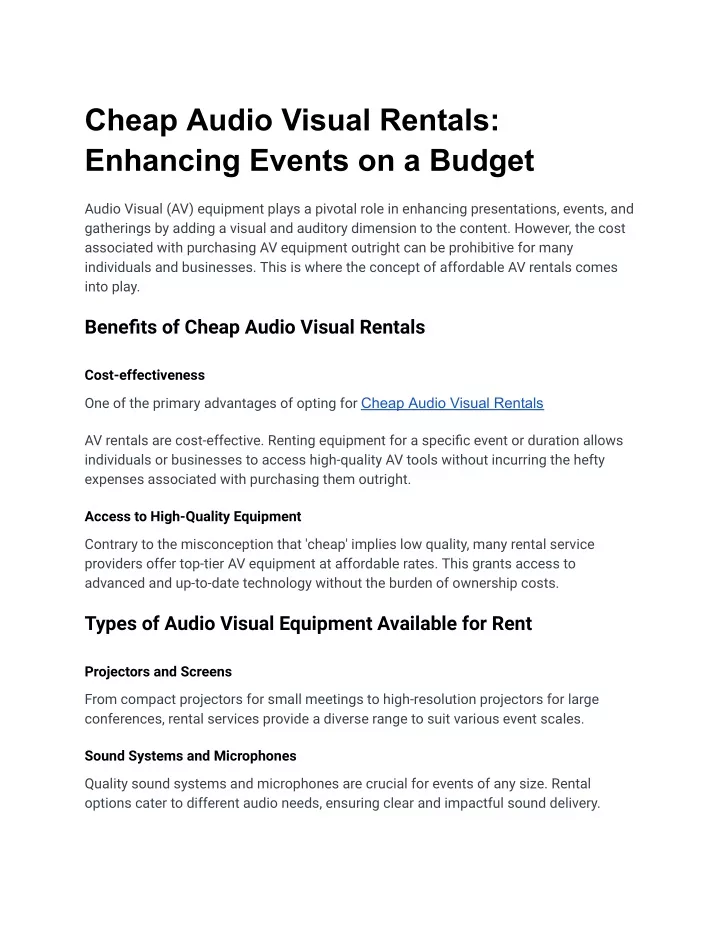 cheap audio visual rentals enhancing events