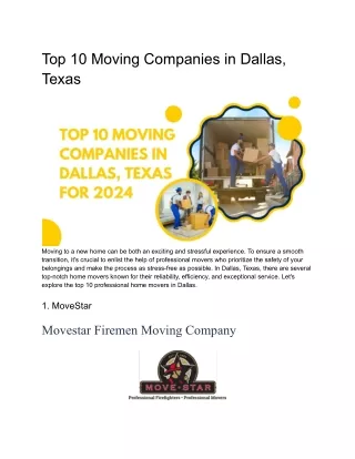Top 10 Moving Companies in Dallas, Texas