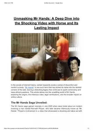 Unmasking Mr Hands-A Deep Dive into the Shocking Video with Horse and Its Lasting Impact