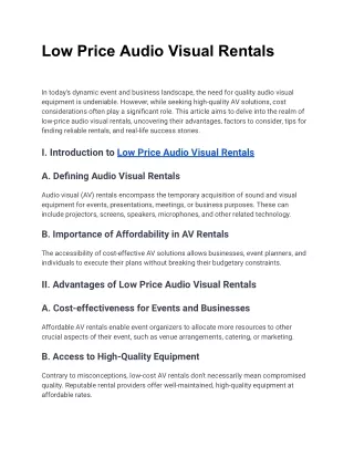 Low Price Audio Visual Rentals