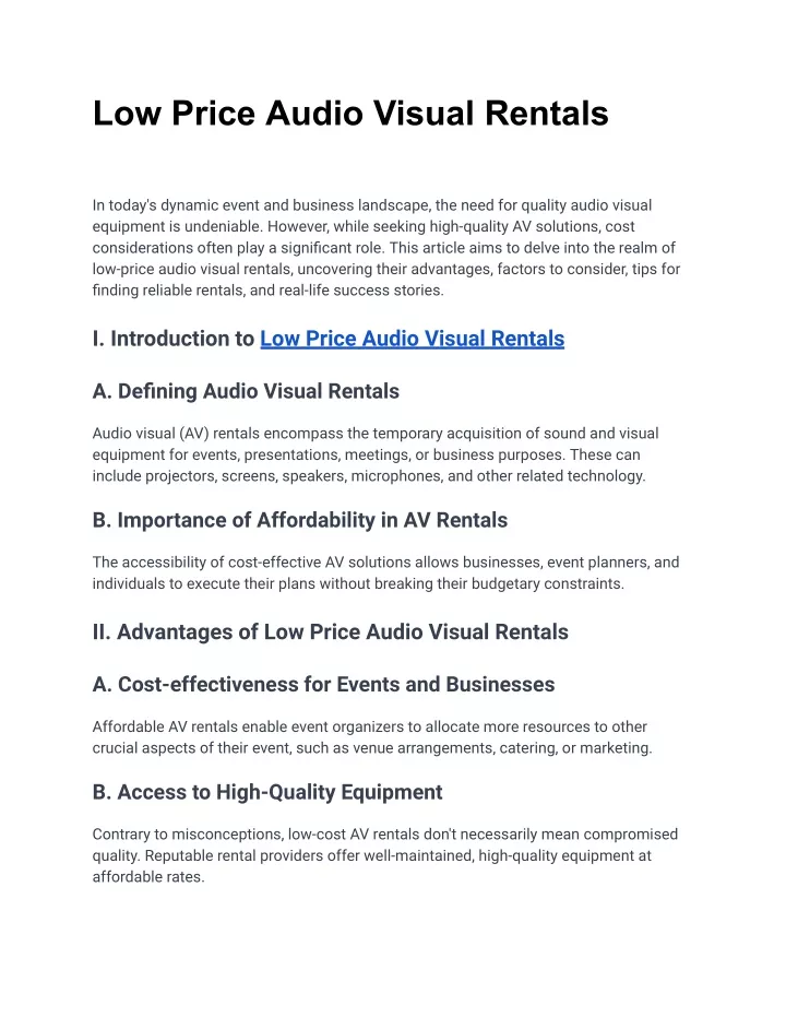 low price audio visual rentals