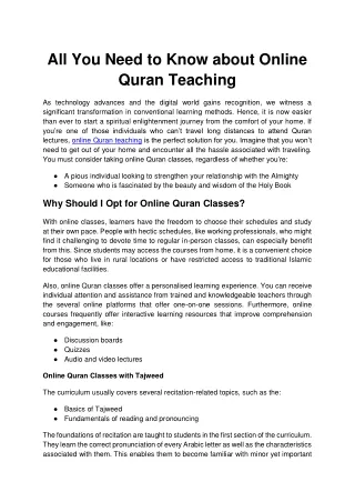 All You Need to Know about Online Quran Teaching