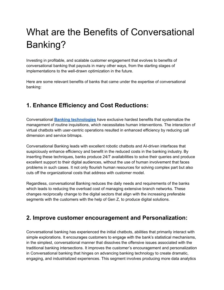 what are the benefits of conversational banking