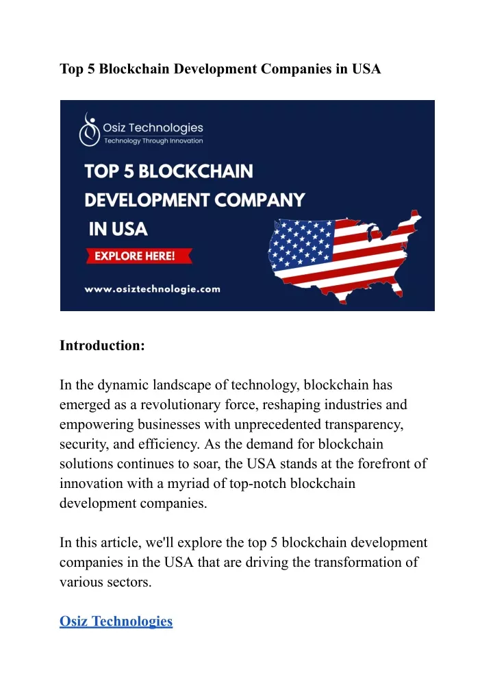 top 5 blockchain development companies in usa