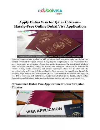 Apply Dubai Visa for Qatar Citizens