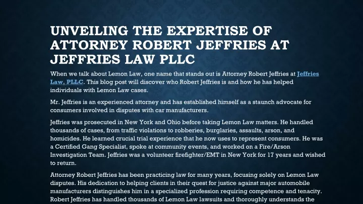 unveiling the expertise of attorney robert jeffries at jeffries law pllc