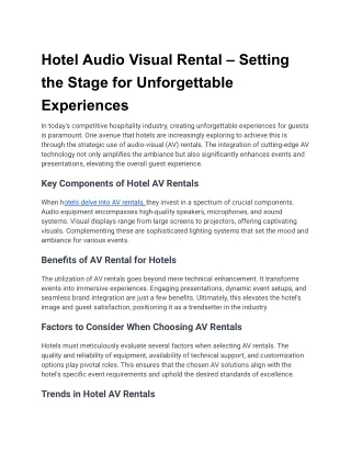 Hotel Audio Visual Rental – Setting the Stage for Unforgettable Experiences