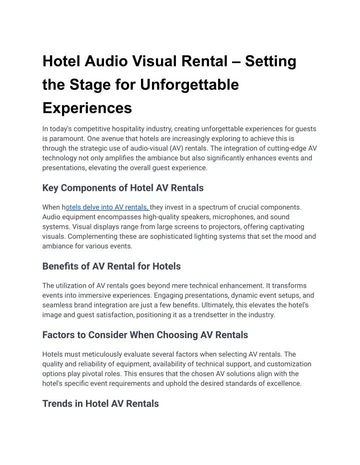 hotel audio visual rental setting the stage