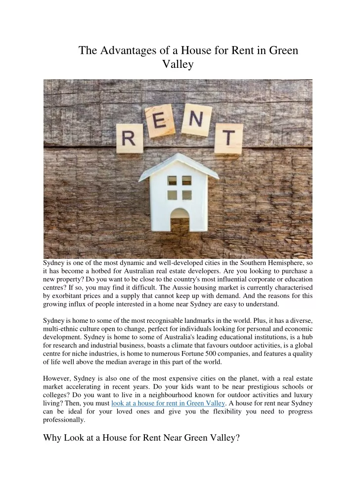 the advantages of a house for rent in green valley