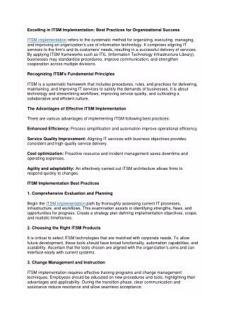 excelling in itsm implementation best practices
