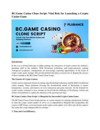 BC.Game Casino Clone Script: Vital Role for Launching a Crypto Casino Game