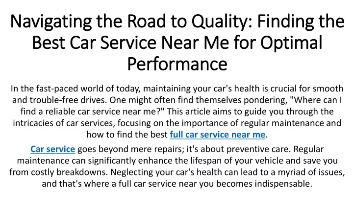 navigating the road to quality finding the best car service near me for optimal performance