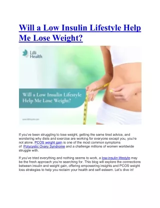 Will a Low Insulin Lifestyle Help Me Lose Weight