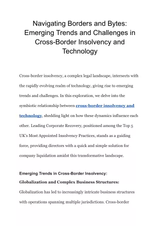 Navigating Borders and BytesEmerging Trends and Challenges in Cross-Border Insolvency and Technology