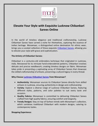 Elevate Your Style with Exquisite Lucknow Chikankari Sarees Online