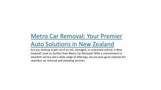 Metro Car Removal: Your Premier Auto Solutions in New Zealand