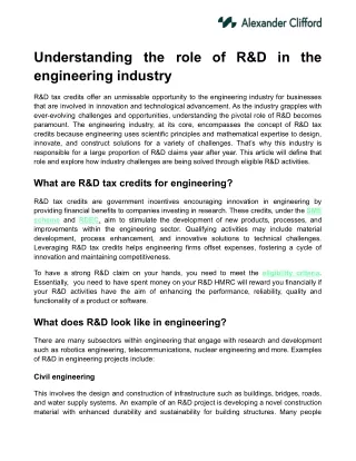 Understanding the role of R&D in the engineering industry