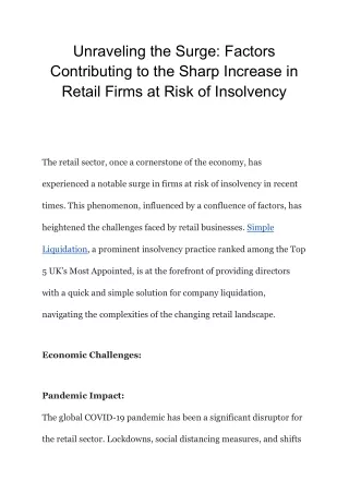 Unraveling the SurgeFactors Contributing to the Sharp Increase in Retail Firms at Risk of Insolvency