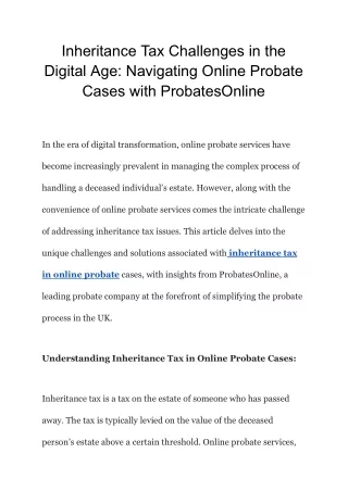 Inheritance Tax Challenges in the Digital Age_Navigating Online Probate Cases with ProbatesOnline