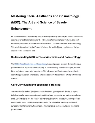 msc in facial aesthetics and cosmetology