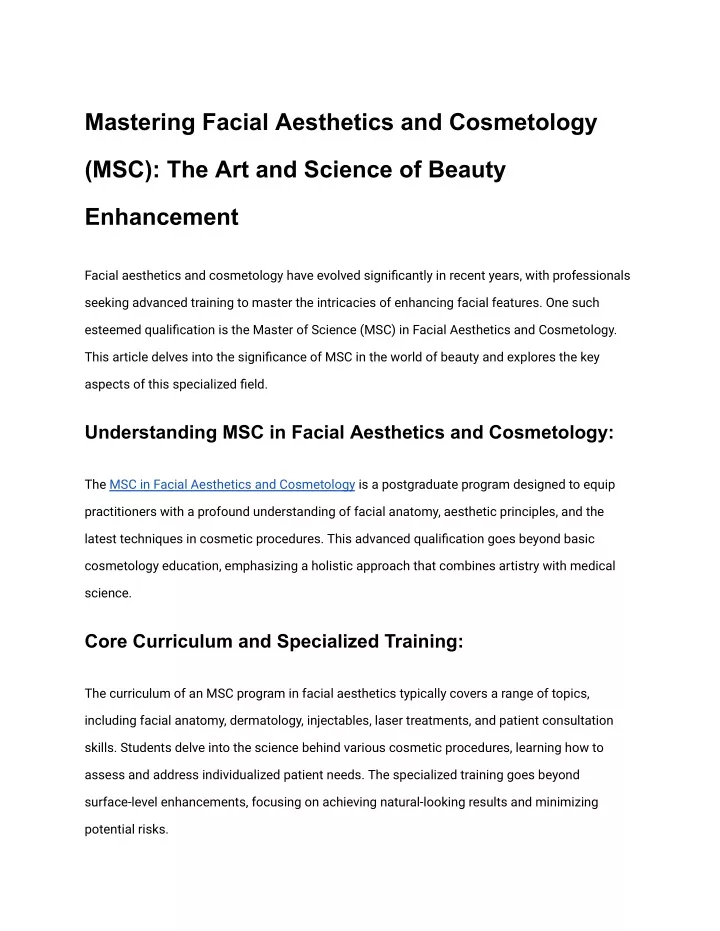 mastering facial aesthetics and cosmetology