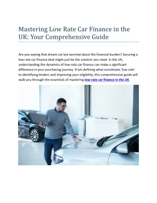 Mastering Low Rate Car Finance in the UK: Your Comprehensive Guide