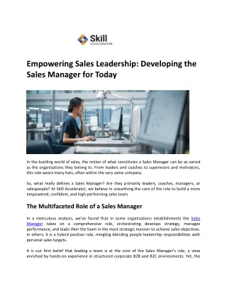 Empowering Sales Leadership Developing the Sales Manager for Today - Skill Accelerator