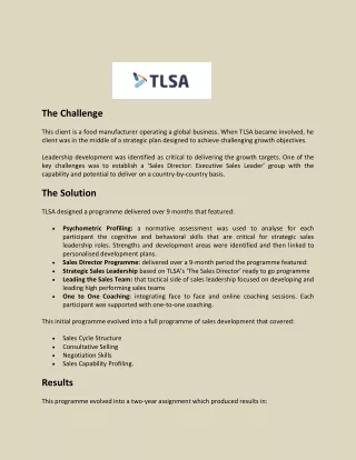 TLSA Developing a Leadership Group - TLSA