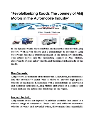 revolutionizing roads the journey of akij motors