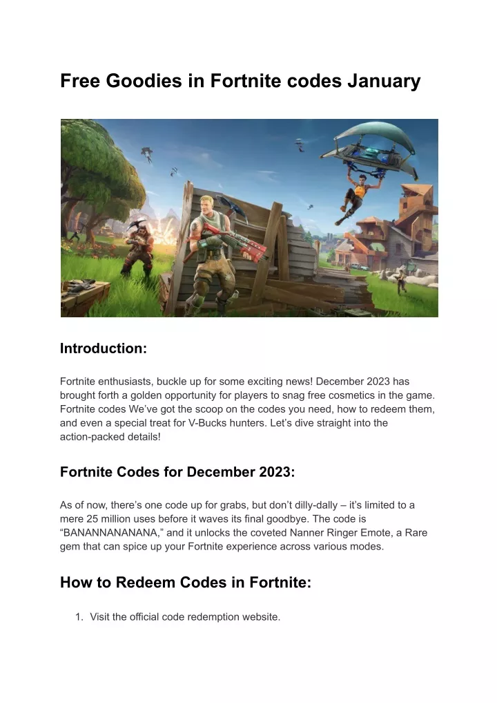 free goodies in fortnite codes january