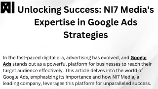 Unlocking Success NI7 Media's Expertise in Google Ads Strategies