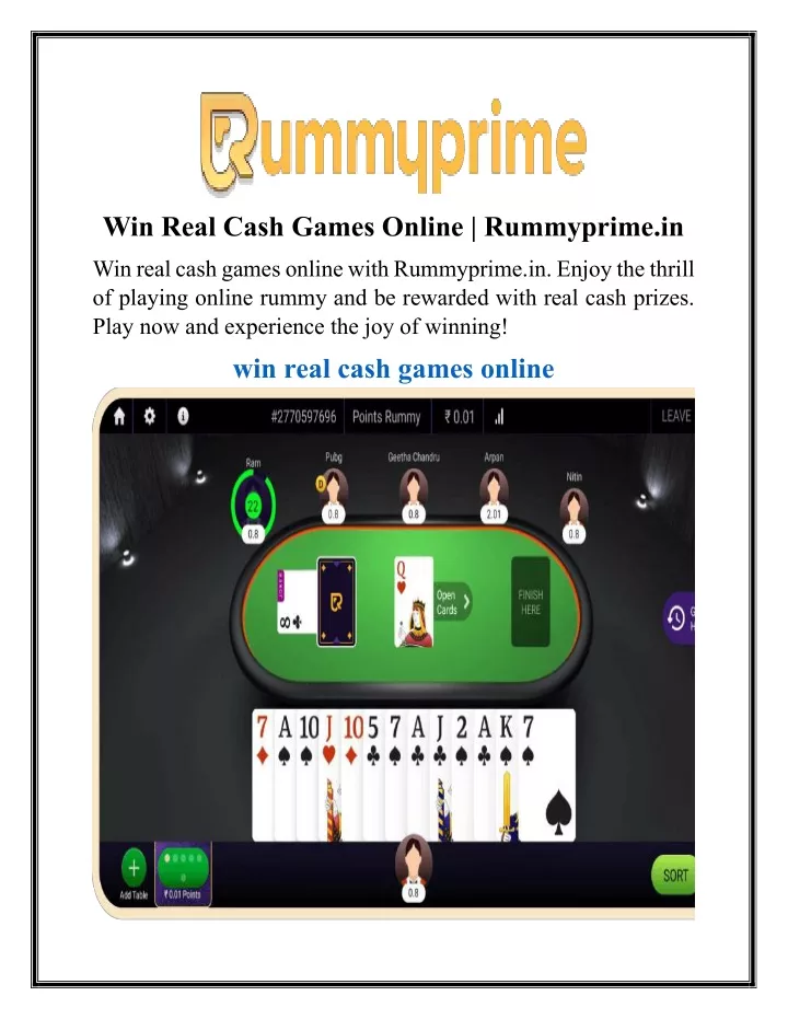 win real cash games online rummyprime in