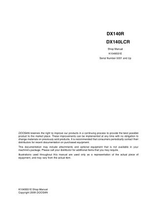 Daewoo Doosan DX140LCR Excavator Service Repair Manual (Serial Number 5001 and Up)