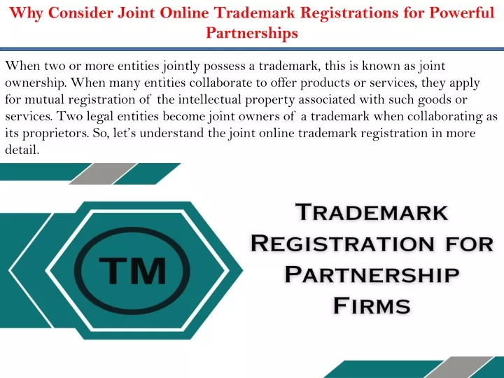 why consider joint online trademark registrations