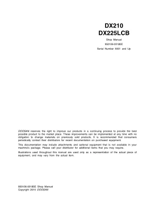 Daewoo Doosan DX225LCB Excavator Service Repair Manual (Serial Number 5001 and Up)