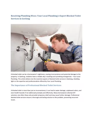 Resolving Plumbing Woes Your Local Plumbing’s Expert Blocked Toilet Services in Geelong