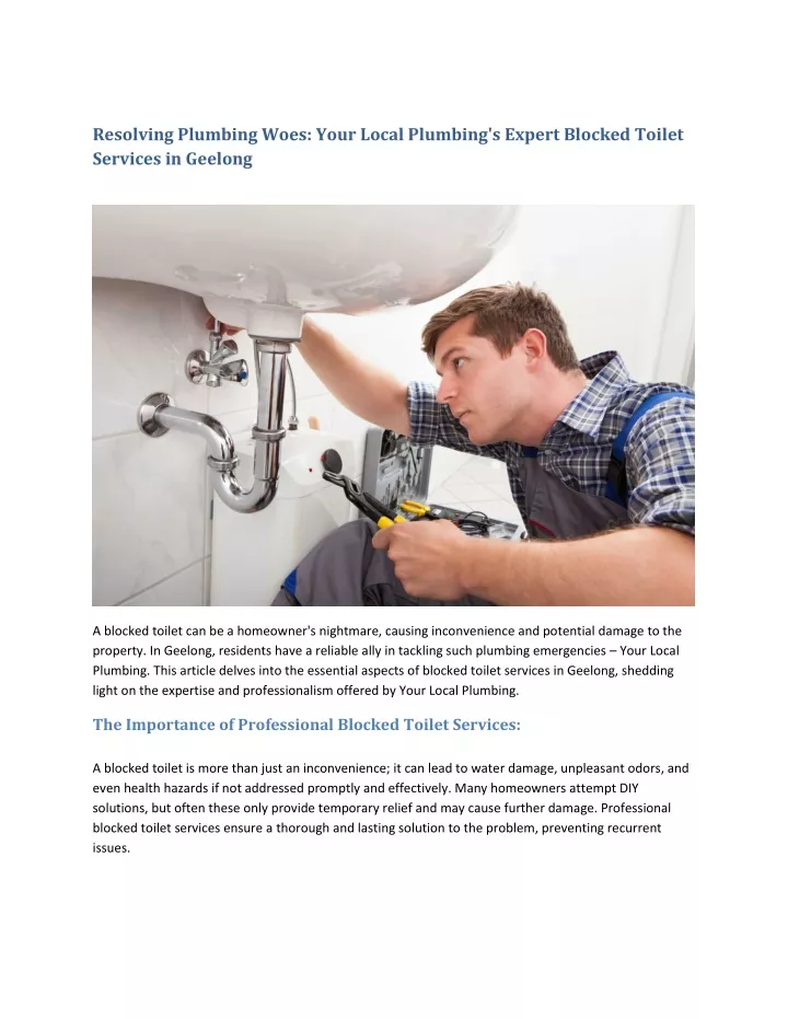 resolving plumbing woes your local plumbing