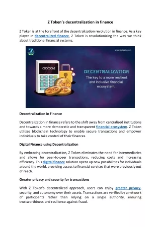 z token s decentralization in finance