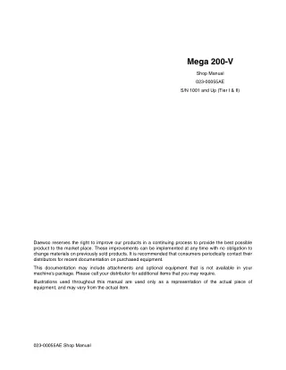 Daewoo Doosan Mega 200-V 200V Wheel Loader Service Repair Manual