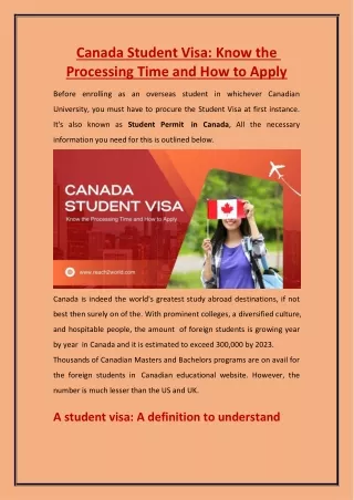 Canada Student Visa- Know the Processing Time and How to Apply