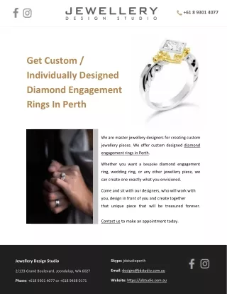 Get Custom /Individually Designed Diamond Engagement Rings In Perth