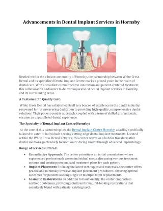 Advancements in Dental Implant Services in Hornsby