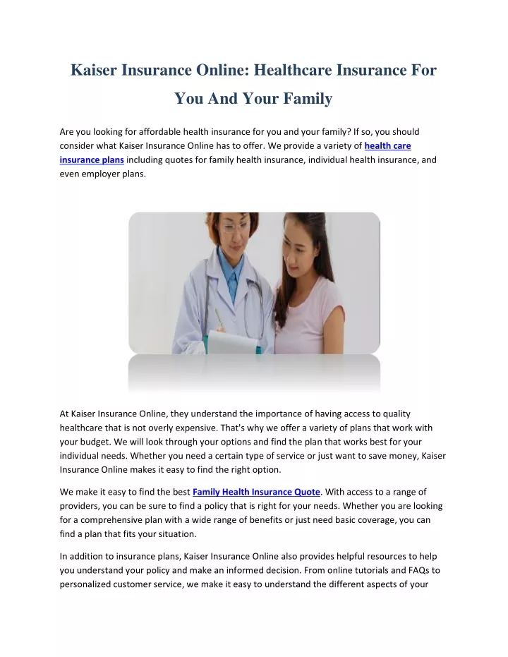 kaiser insurance online healthcare insurance for