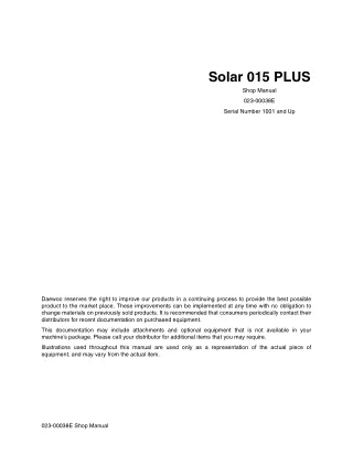 Daewoo Doosan Solar 015 PLUS Excavator Service Repair Manual