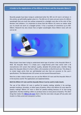 a guide to the applications of the 405nm uv resin