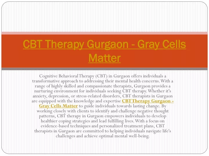 cbt therapy gurgaon gray cells matter